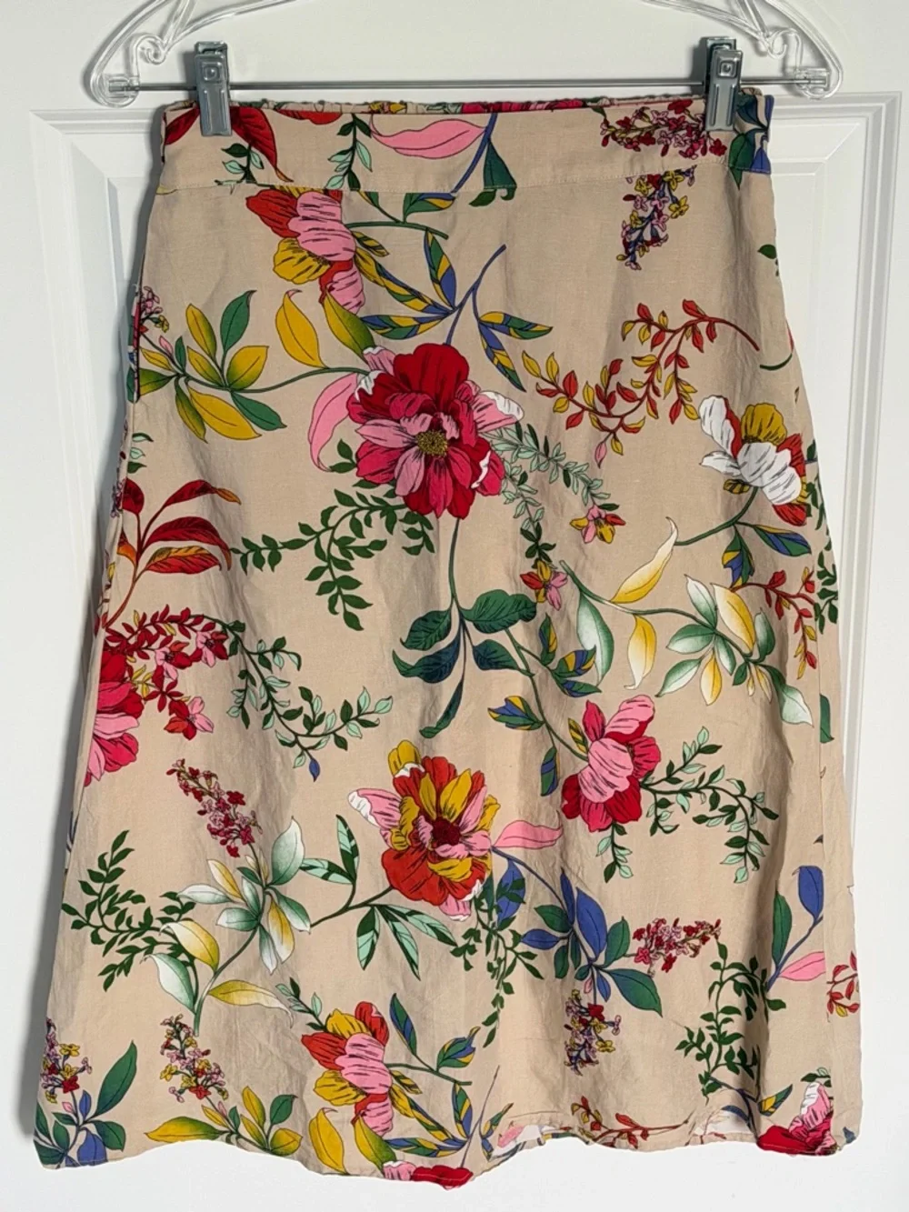 McLLINI Beige Floral A-Line Midi Skirt Size 8 54962